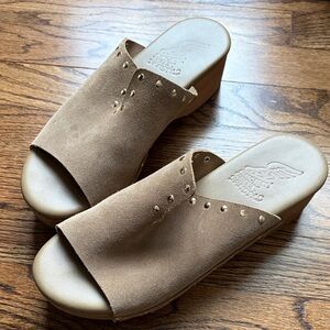 Ancient Greek Sandals Brown Suede Studded Clogs
